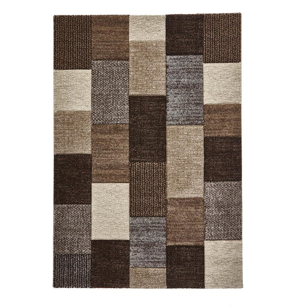 Beige & Grey Geometric Square Pattern Modern Floor Rug