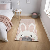 Pink Cute Bunny Rabbit Design Childrens Floor Rug