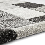 Grey & Black Geometric Square Pattern Modern Floor Rug