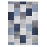 Grey & Blue Geometric Square Pattern Modern Floor Rug