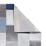 Grey & Blue Geometric Square Pattern Modern Floor Rug