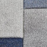 Grey & Blue Geometric Square Pattern Modern Floor Rug