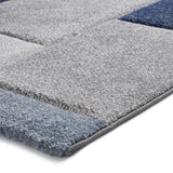 Grey & Blue Geometric Square Pattern Modern Floor Rug