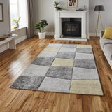 Grey & Yellow Geometric Trapezium Pattern Modern Floor Rug