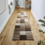 Beige & Brown Geometric Rectangle & Square Pattern Modern Floor Rug