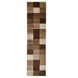 Beige & Brown Geometric Rectangle & Square Pattern Modern Floor Rug