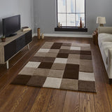 Beige & Brown Geometric Rectangle & Square Pattern Modern Floor Rug