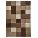 Beige & Brown Geometric Rectangle & Square Pattern Modern Floor Rug