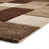 Beige & Brown Geometric Rectangle & Square Pattern Modern Floor Rug