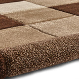 Beige & Brown Geometric Rectangle & Square Pattern Modern Floor Rug