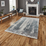 Ivory & Blue Colour Splash Design Modern Floor Rug