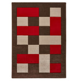 Brown & Red Geometric Rectangle & Square Modern Framed Floor Rug