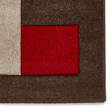 Brown & Red Geometric Rectangle & Square Modern Framed Floor Rug