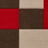 Brown & Red Geometric Rectangle & Square Modern Framed Floor Rug