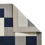 Grey & Navy Blue Geometric Rectangle & Square Modern Framed Floor Rug