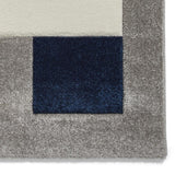 Grey & Navy Blue Geometric Rectangle & Square Modern Framed Floor Rug