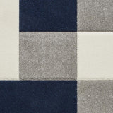 Grey & Navy Blue Geometric Rectangle & Square Modern Framed Floor Rug