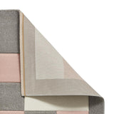 Grey & Rose Pink Geometric Rectangle & Square Modern Framed Floor Rug