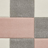 Grey & Rose Pink Geometric Rectangle & Square Modern Framed Floor Rug