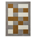 Grey & Yellow Geometric Rectangle & Square Modern Framed Floor Rug