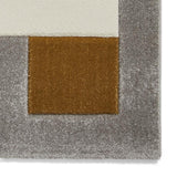 Grey & Yellow Geometric Rectangle & Square Modern Framed Floor Rug