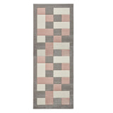 Grey & Rose Pink Geometric Rectangle & Square Modern Framed Floor Rug