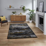 Black & Gold Colour Splash Textured Modern Abstract Floor Rug