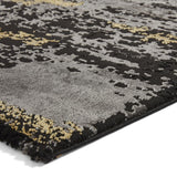 Black & Gold Colour Splash Textured Modern Abstract Floor Rug