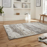 Grey & Beige Colour Splash Textured Modern Abstract Floor Rug