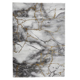 Ivory & Gold Marble Effect Textured Modern Abstract Floor Rug