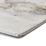 Ivory & Gold Marble Effect Textured Modern Abstract Floor Rug