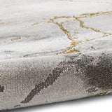 Ivory & Gold Marble Effect Textured Modern Abstract Floor Rug