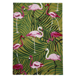 Green & Pink Flamingo & Foliage Modern Soft Pile Floor Rug