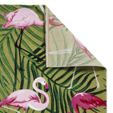 Green & Pink Flamingo & Foliage Modern Soft Pile Floor Rug