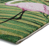 Green & Pink Flamingo & Foliage Modern Soft Pile Floor Rug