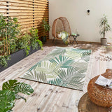 Green & Light Beige Outdoor Palm Leaf Design Stain Resistant Floor Rug