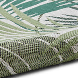 Green & Light Beige Outdoor Palm Leaf Design Stain Resistant Floor Rug