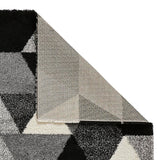 Black & White Triangles Design Modern Shaggy Rug 4cm Long Pile