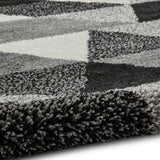 Black & White Triangles Design Modern Shaggy Rug 4cm Long Pile