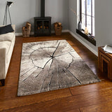 Beige Wood Tree Bark Design Modern Floor Rug