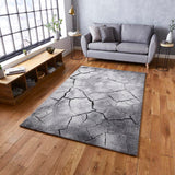 Grey Cracked Paving Design Modern Floor Rug