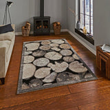 Cream & Grey Wooden Tree Trunks Design Modern Floor Rug